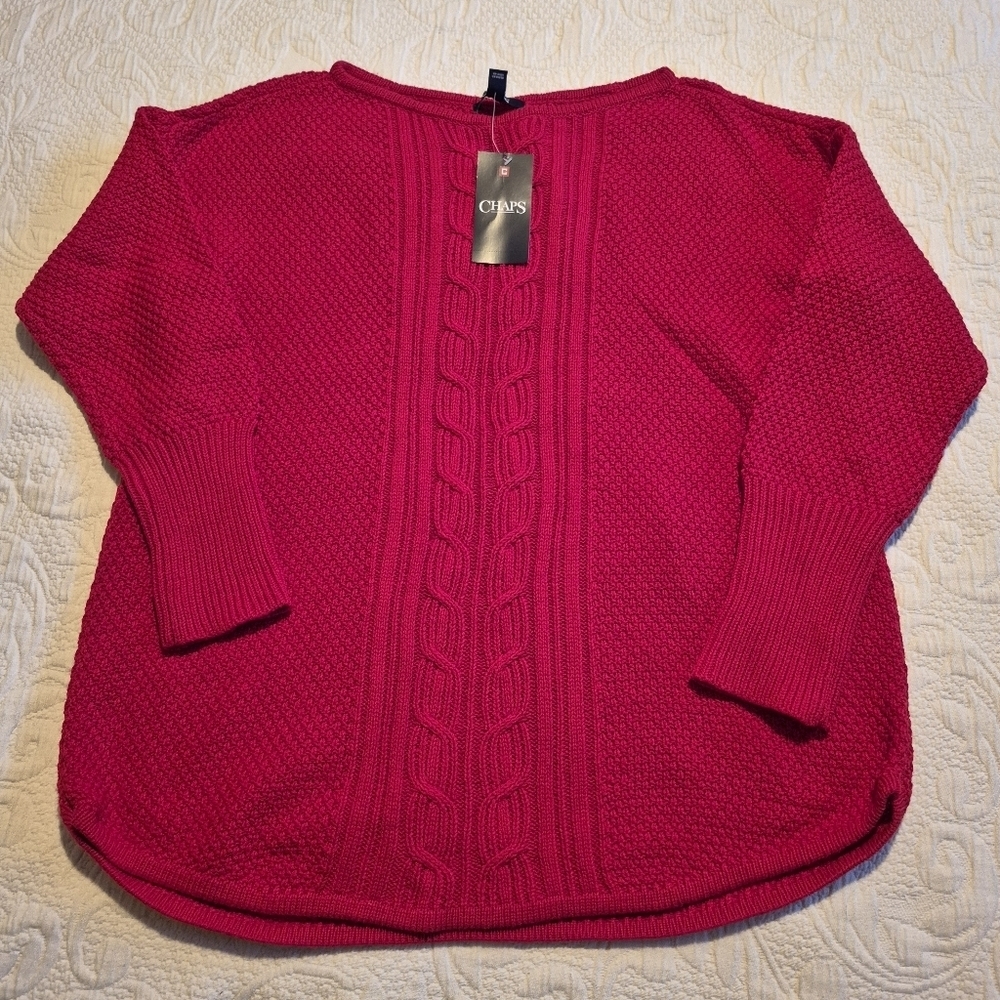 Chaps women's XL Holiday Red crew neck sweater cable knit, long sleeve NEW